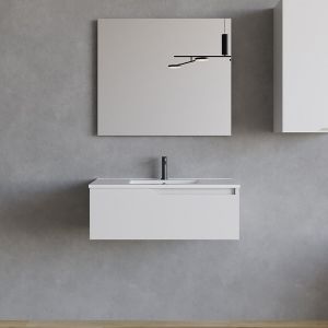 Meuble de salle de bain 80cm avec plan simple vasque - 1 tiroir - blanc - CADIX