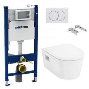 Pack WC Bati-support Geberit Duofix + WC sans bride EluPura Original S + Abattant soft close + Plaque blanche (EluPuraSGeb3)