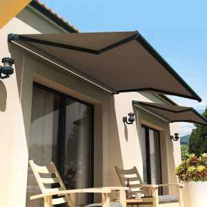 Store banne loggia AMARITE 2,50x1,50 M (Motoris&eacute; &agrave; Interrupteur - Gris anthracite structur&eacute; RAL7016ST - Taupe 250g/m&sup2;)