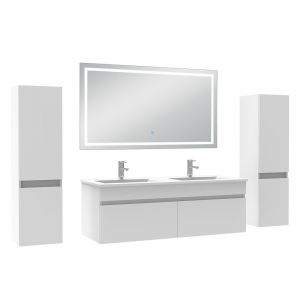 Ensemble meubles Salle de Bain 120cm avec colonne + miroir lumineux 3 couleurs blanc