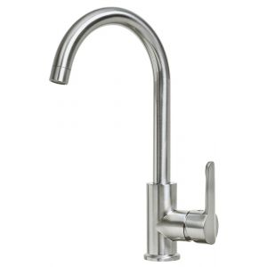 Mitigeur &eacute;vier haut ch&ecirc;ne fa&ccedil;on inox nf
