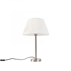 Lampe de table classique acier avec abat-jour plissé blanc 35 cm - Simplo