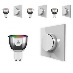 Lot de 4 ampoules LED couleurs connectées GU10 + interrupteur sans fil - Chacon