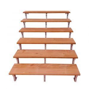 Escalier en acier BALI, 6 marches en bois exotique Bangkirai, Hauteur 105 cm - L 120 cm