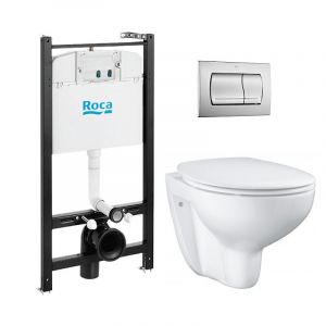 Swiss Aqua Technologies Pack B&acirc;ti-support ROCA ACTIVE + WC Grohe Bau Ceramic sans bride + abattant softclose + plaque chrome mat (RocaActiveBau-2)