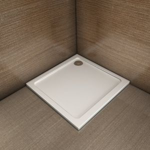 AICA receveur de douche blanc 80x80x3cm carré, extra-plat, gel coat, bac à douche anti-dérapant avec la bonde de receveur et le siphon 90cm