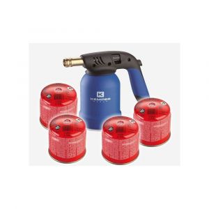 Lampe a souder &agrave; gaz ABS Allumage piezo + 4 Cartouches de gaz 190gr STOP GAZ Per&ccedil;ables KEMPER
