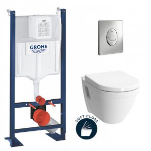 Grohe Pack WC Bâti Rapid SL Autoportant + WC suspendu Vitra S50 + Abattant soft close + Plaque chrome + Set d'isolation phonique