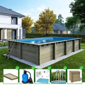 Piscine en bois Aqua 8.5x4.35 - H.1.45 m cadre en m&eacute;tal, sans dalle b&eacute;ton - BAS7309OSPU+SZA