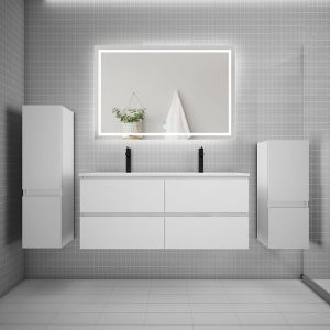 AICA Ensemble meuble double vasque L.120cm + lavabo + LED miroir + 2*colonne,blanc design