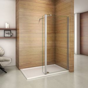Paroi de douche 40+40x200cm avec barre de fixation 73-120cm en carré, verre 8mm clair de sécurité, AICA paroi de douche à l'italienne avec retour pivotant 40cm