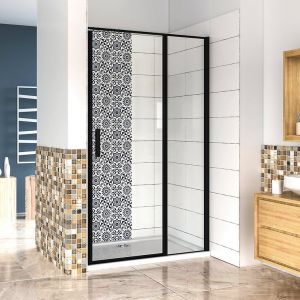 AICA porte de douche pivotante 80x185cm porte de douche noire en 6mm verre anticalcaire installation en niche