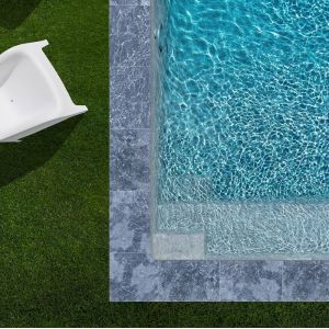 KIT COMPLET / Margelles pour piscine 6x3m en Pierre Adana Gris Bleu (+ colle, joint, hydrofuge ...)