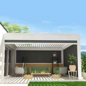 Coffre à coulisses pour pergola SPINELLE et HYLIA 3,00x2,50 M (Motorisé à Télécommande - Blanc satiné RAL9010 - Micro-perforée Gris clair)
