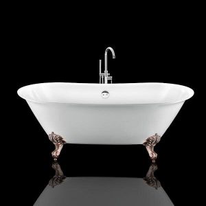 Baignoire ancienne r&eacute;tro sur pieds SURRY HILLS Blanche 165 cm Pieds d'Aigle Cuivre rouge vieilli