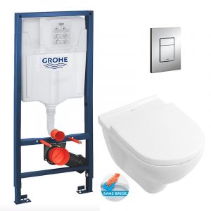 Grohe Pack WC B&acirc;ti-support + Cuvette &agrave; fond creux sans bride O.novo + abattant softclose + Plaque Chrome (RapidSL-O.Novorimless-1)