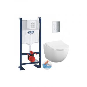 Grohe Pack WC Vitra Sento sans bride + Rapid SL autoportant NF + plaque Skate Cosmo chrome (ProjectSento-1)