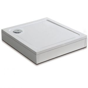AICA receveur de douche blanc 90x90cm carré, Extra-plat, bac à douche avec le kit de plinthe, 8 pieds, la bonde de receveur et le siphon 90cm
