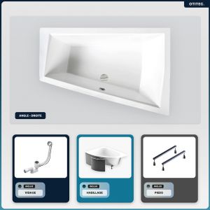 Baignoire asymétrique - 170 x 125 cm - Droite - avec Habillage - Pieds - Vidage Chrome - INTIMA DUO SLIM