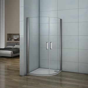 Cabine de douche battante 90x90x195cm 1/4 rond, porte de douche pivotante &agrave; 180&deg;en verre 6mm securit anticalcaire