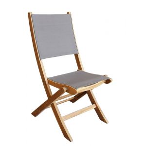 Chaise de jardin pliante - Teck et textilène - Grise