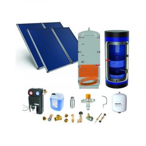 Chauffe-eau solaire toiture plate 4 capteurs solaires, ballon chauffage 300L + ECS 200L - THERMADOR - PSOL2BCHECS433MP