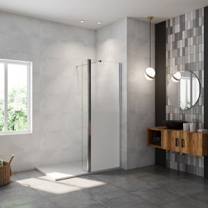 AICA paroi de douche à l'italienne 60x200cm Modèle Brume avec retour pivotant 40x200cm, paroi de douche en 8mm verre trempé avec barre de fixation 73-120cm en carré