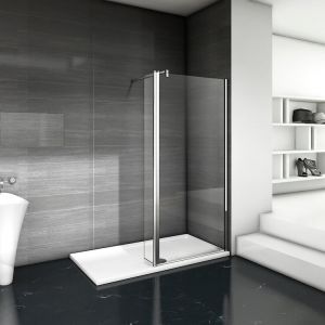 Paroi de douche 80+40x200cm avec barre de fixation 140cm en carré, verre 8mm clair de sécurité, AICA paroi de douche à l'italienne avec retour pivotant 40cm