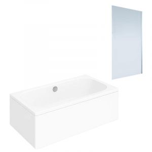 Baignoire droite Oberon quaryl 190 x 90 cm + Pare bain droite AURYS Mist 1 chrom&eacute;