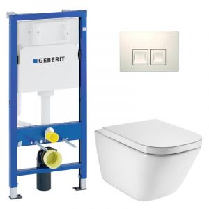 Duofix pack WC bâti-support UP100 + WC suspendu sans bride Roca avec abattant SoftClose + plaque blanche (GEBROGAWR03-FR)