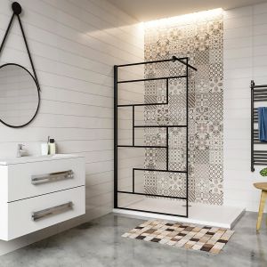 Paroi de douche 80x200cm avec barre de fixation noire 140cm en carré, paroi de douche à l'italienne en 8mm verre anticalcaire style moderne