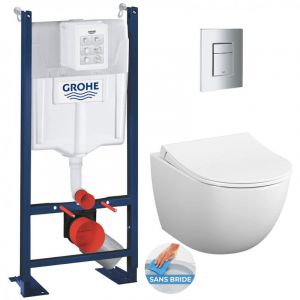 Grohe Pack WC Vitra Sento sans bride + Rapid SL autoportant NF + plaque Skate Cosmo chrome (ProjectSento-5-RT)