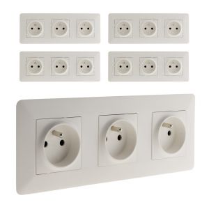 Lot de 5 triples prises 2P+T 16A précâblée - Blanc - Artezo - Zenitech