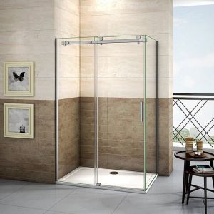 Cabine de douche coulissante 140x70x195cm, porte de douche 140cm + paroi latérale, verre 8mm anticalcaire