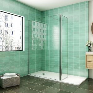 AICA paroi de douche 140x200cm avec retour pivotant 50x200cm en 8mm verre securit, paroi de douche à l'italienne avec une barre de fixation 73-120cm