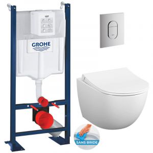 Grohe Pack WC Vitra Sento sans bride + Rapid SL autoportant NF + Arena Cosmopolitan Plaque de commande WC, chrome (ProjectSento-8)