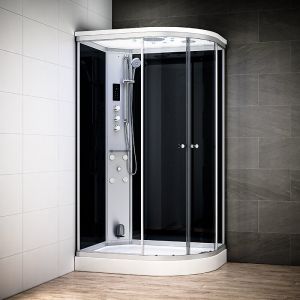 Cabine hammam 120 x 90 SILVER Noir asymétrique gauche
