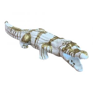 Crocodile blanc trash or en résine 80 cm