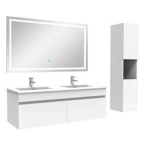 Ensemble meuble salle de Bain 120cm avec colonne + miroir 3 couleurs blanc