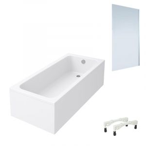 Baignoire droite Architectura avec pieds acrylique 160 x 70 cm + Pare bain droite AURYS Mist 1 chrom&eacute;