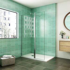 AICA paroi de douche 100x200cm avec retour pivotant 50x200cm en 8mm verre securit, paroi de douche à l'italienne avec une barre de fixation carrée 90cm
