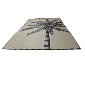 Tapis d&eacute;coratif d ext&eacute;rieur 280x180cm - beige et palmier noir