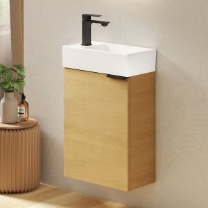 EMKE Meuble de Salle de Bain Suspendu avec Vasque en Céramique, Meuble Vasque Bois Naturel 417x240x646 mm pour Salle de Bains & WC