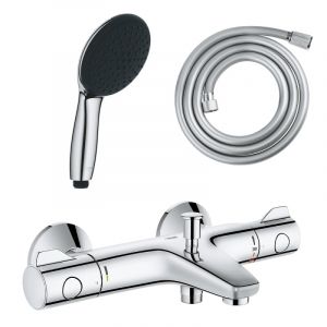 Pack mitigeur bain douche thermostatique Grohtherm 800 chrom&eacute; + Douchette 2 jets Vitalio Start 110et flexible