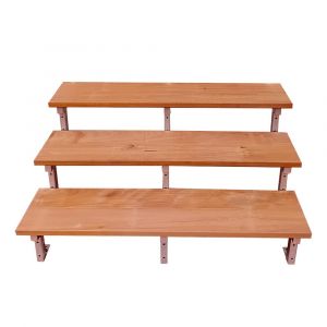 Escalier en acier BALI, 3 marches en bois exotique Bangkirai, Hauteur 54 cm - L 140 cm