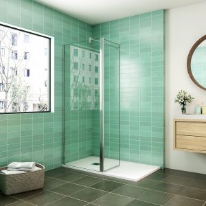 AICA paroi de douche 80x200cm avec retour pivotant 50x200cm en 8mm verre securit, paroi de douche à l'italienne avec une barre de fixation carrée 140cm