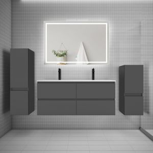 AICA Ensemble meuble double vasque L.120cm + lavabo + LED miroir + 2*colonne,anthracite design