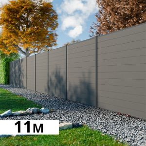 Kit Cloture Composite RIO Platine 11x1,8m - Bois composite & Aluminium - Poteaux Gris - Montage Facile - Occultation - Brise vue - Recoupable