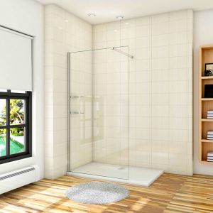 Paroi de douche 80x190cm avec étagères et barre de fixation 73-120cm en carré, AICA paroi de douche à l'italienne en 8mm verre anticalcaire