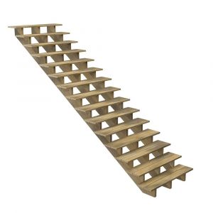 Escalier Bois Exterieur - 15 Marches - Largeur : 1m20 - Hauteur : 2m55 - Sans Contremarches - Pin du Nord - Traité Autoclave